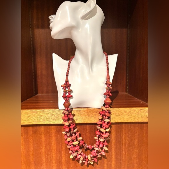 2/$15 - Vibrant Red Multilayer Wooden Necklace – Boho Vibes - Picture 2 of 7